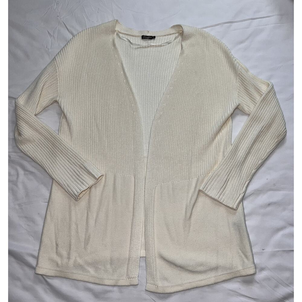 J. McLaughlin Cardigan Size Med Cream Knit Open Front Long Sleeve Cotton Blend